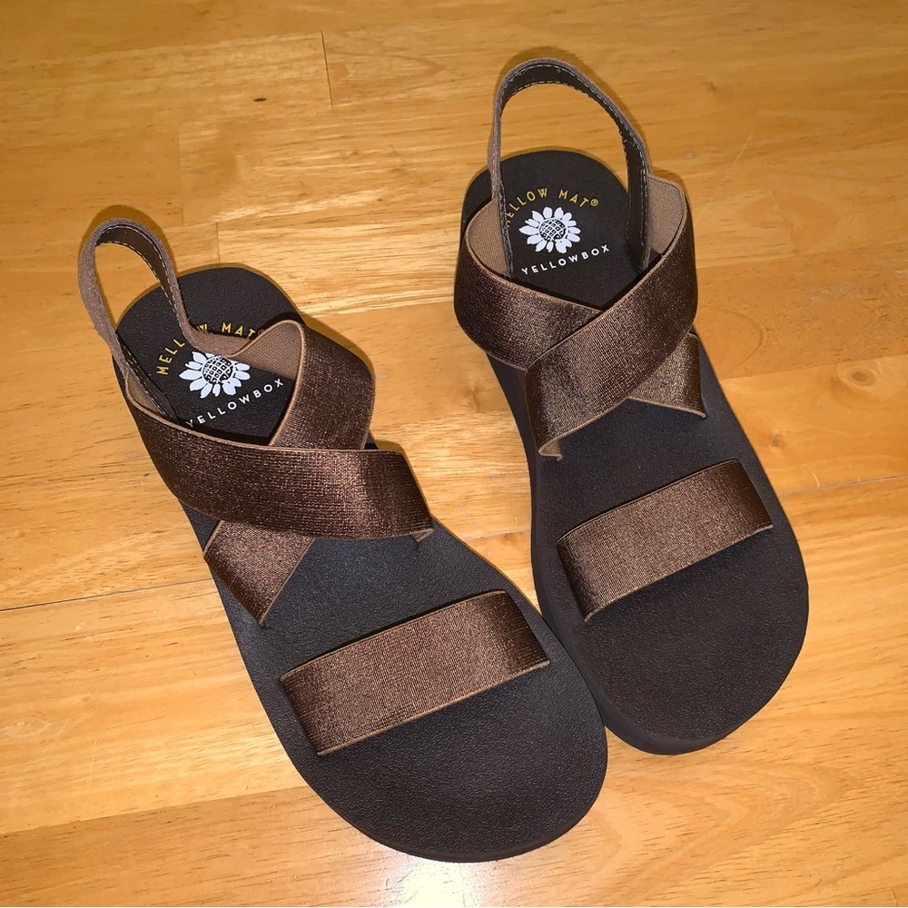 Y2K yellow box brown strap platform sandals